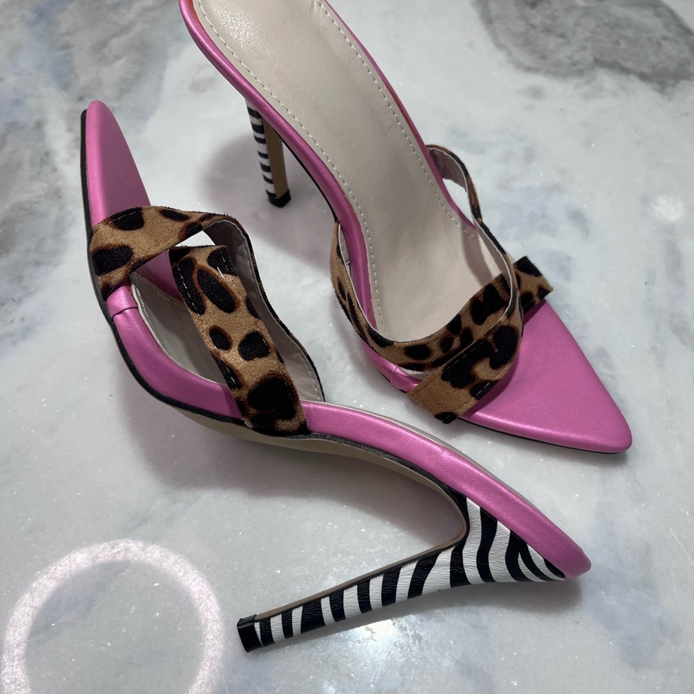 Elegant Pink and Leopard & Zebra Print Heels, size 40